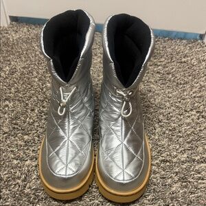 Marc Fisher Metallic Quilted Boots with Brown Soles